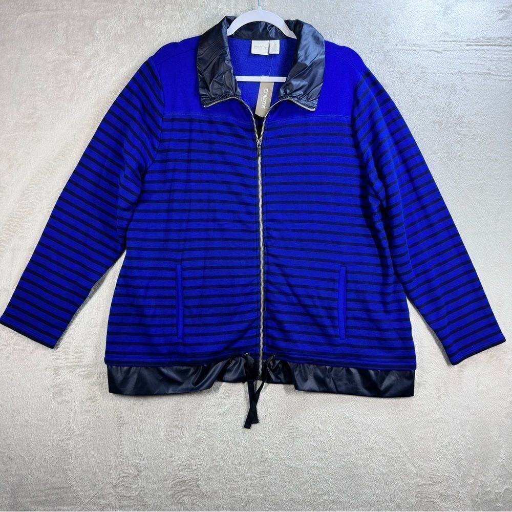 Chico's Zenergy Blue Stripe Knit Full Zip Jacket Golf Active Wear‎ Size XL (3)